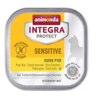 Comida húmeda para gatos Animonda Integra Protect Sensitive Pure Chicken 100 g, sin cereales, sin gluten, para gatos adultos, apoyo alergias