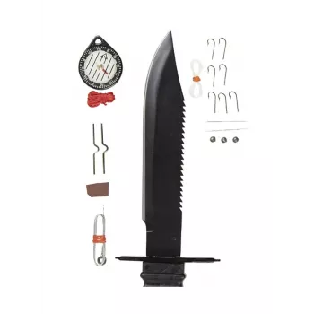 Cuchillo de supervivencia fijo Mil-Tec Special Forces 15368000 – acero inoxidable, full tang, 310 mm de longitud total, 185 mm de hoja, negro