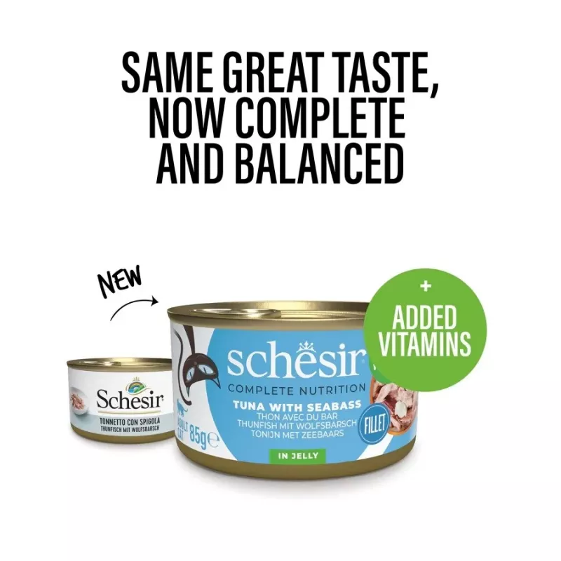 Schesir Oceanic Adult comida húmeda para gatos en gelatina con atún y lubina, 85 g