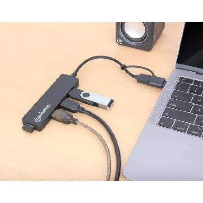 Dock/Hub combo USB-C y USB-A Manhattan, Puertos (4): USB-A (x4), 5 Gbit/s (USB 3.2 Gen1 también conocido como USB 3.0), alimentado por USB (no requiere fuente de alimentación externa)