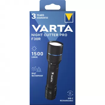 Linterna Varta F30R aluminio recargable LED, carcasa de aluminio, recargable