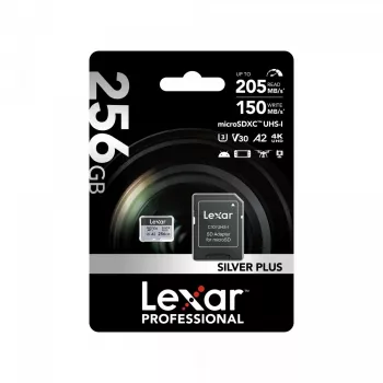 Tarjeta de memoria microSD 256GB C10 A2 U3 V30 205/150MB/s Silver Plus