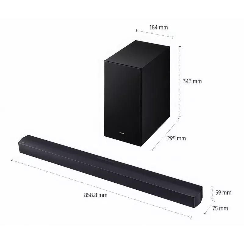 Barra de sonido Samsung HW-B450F/EN 2.1 canales Bluetooth con subwoofer inalámbrico, 300 W RMS, Dolby Audio, ARC