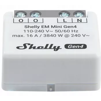 Relé inteligente Shelly Relay EM Mini Gen4 1 canal Wi‑Fi Matter Zigbee Bluetooth 8A, 110–240V, Medidor de energía