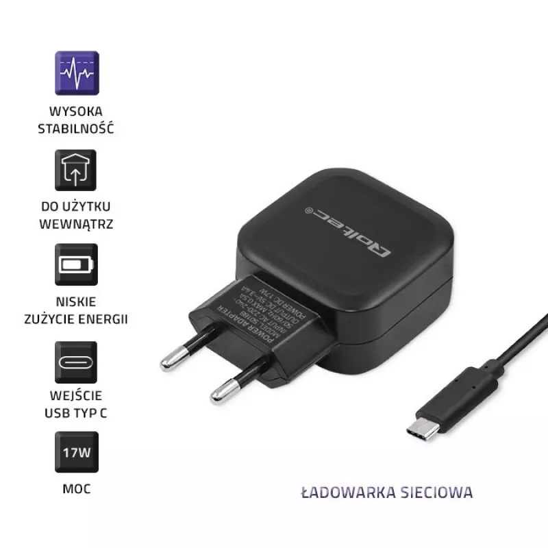 Qoltec 50188 Cargador para dispositivos móviles Portátil, Smartphone, Smartwatch, Tablet, Teléfono, Universal Negro AC, DC Interior