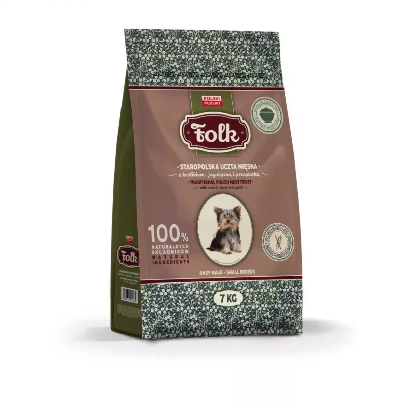 FOLK Razas pequeñas Tradicional festín de carne polaco con conejo, cordero y codorniz - Comida seca para perros - 7 kg