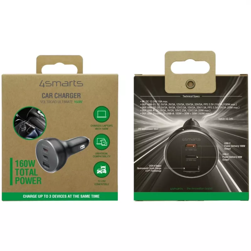 4smarts cargador de coche VoltRoad Ultimate 160W negro (541224)