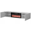 Mueble TV Cama Meble TULA con chimenea eléctrica, 1830×350×370 mm, superficie y marco blancos mate