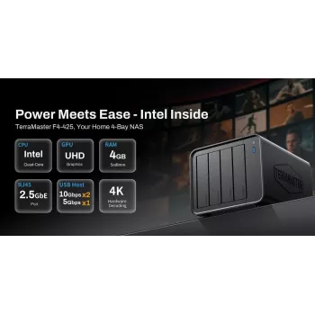Almacenamiento conectado a red TERRAMASTER F4-425 NAS con Intel Celeron N5095 Quad-Core 2 GHz, 4 GB DDR4