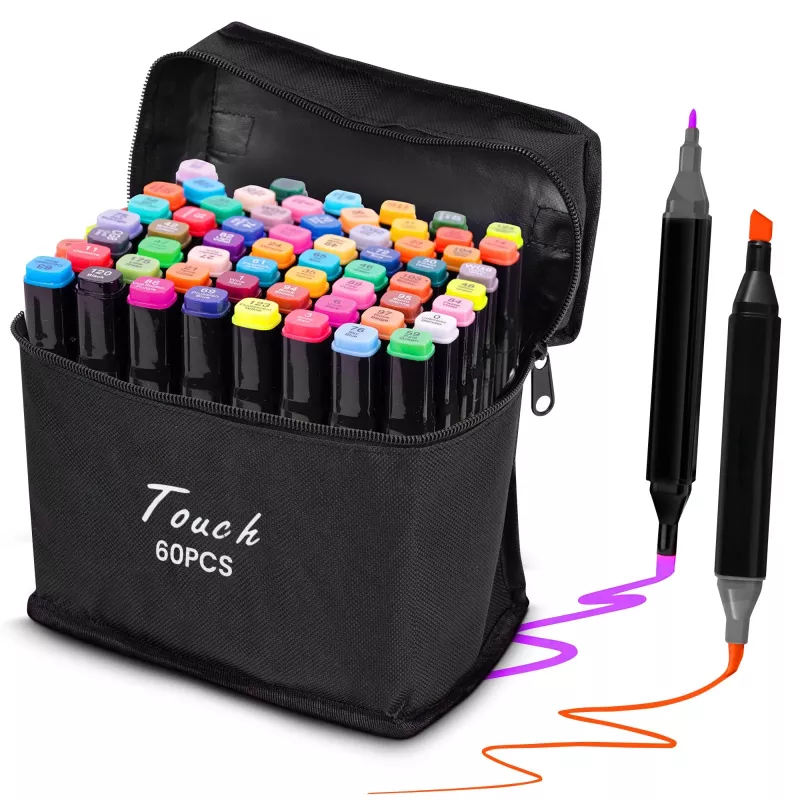 Set de rotuladores Extralink MARKERY 60SZT — 60 unidades, puntas de pincel y redondas, colores negro/coral/mint/moka/sky