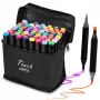 Set de rotuladores Extralink MARKERY 60SZT — 60 unidades, puntas de pincel y redondas, colores negro/coral/mint/moka/sky