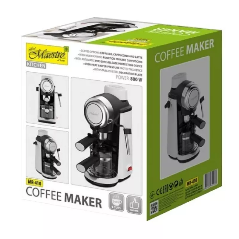Maestro MR-410 cafetera espresso con espumador de leche, 800 W, 3,5 bar, depósito de agua de 240 ml
