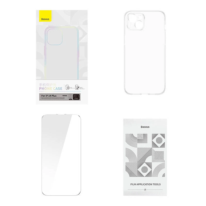 Funda protectora Baseus Crystal Series para iPhone 14 Plus con parte trasera de cristal templado