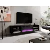 Mueble TV Cama Meble POLO 180x33x39 cm con chimenea eléctrica 1400–1600 W, negro, 2 baldas, laminado
