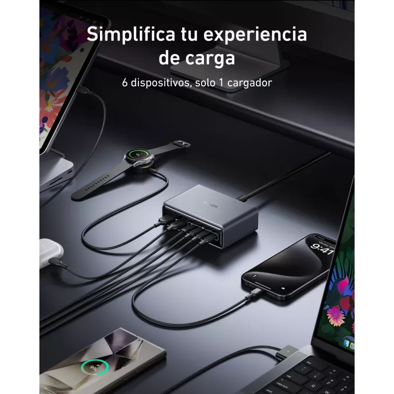 Cargador GeNPrime 200W GaN 4xUSB-C 2xUSB-A negro