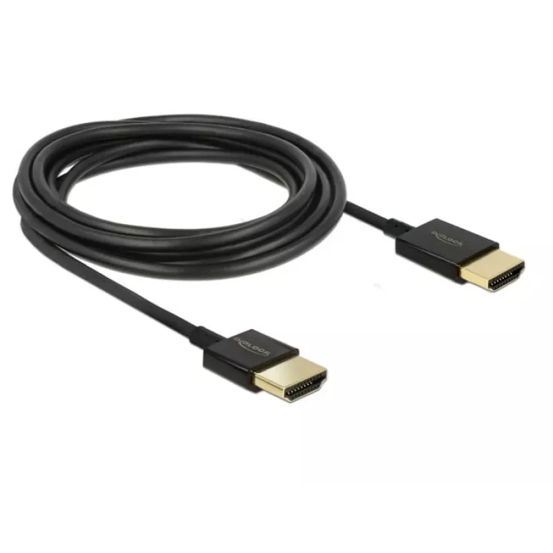 DeLOCK Slim High Quality - cable HDMI con Ethernet - HDMI (M) a HDMI (M) - 25 cm - triple aislamiento - negro - compatible con 4K (85117)