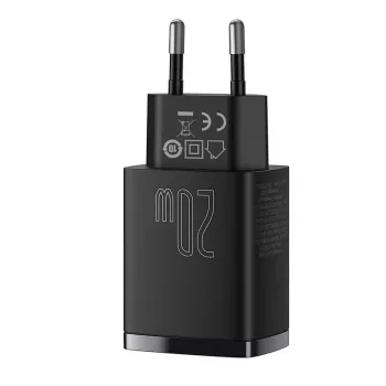 Cargador rápido USB de interior Baseus CCXJ-B01 – 2 puertos (USB-C PD 20W + USB-A QC3.0 18W), 100–240 V, negro