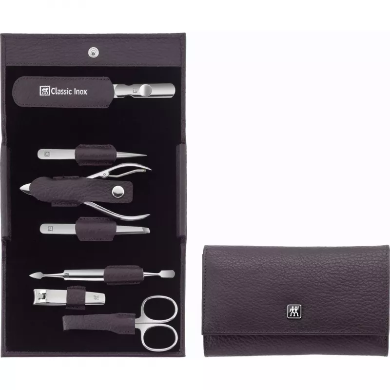 ZWILLING Classic set de manicura de viaje de acero inoxidable 97646-008-0, funda violeta, 7 piezas