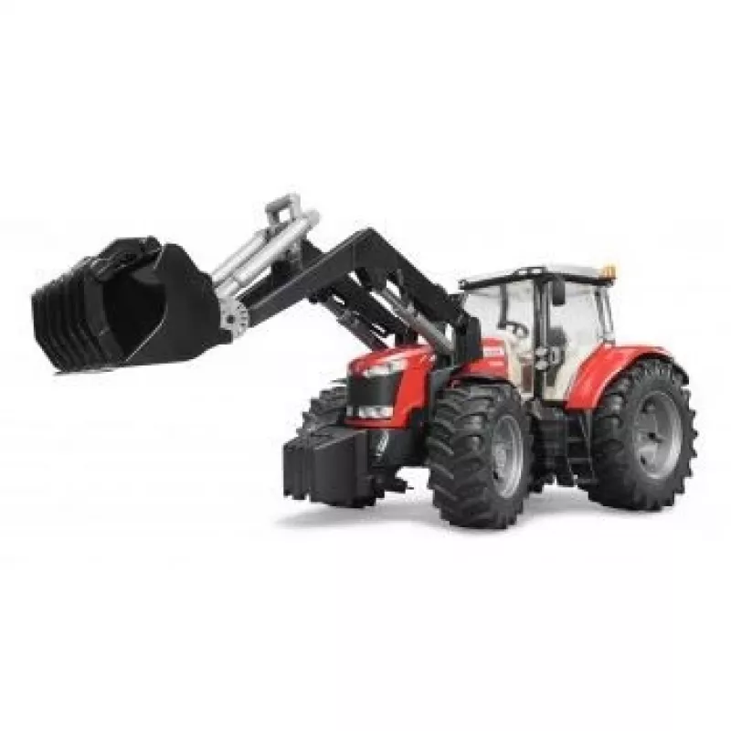 Tractor de juguete BRUDER Massey Ferguson 7624 con pala frontal, rojo, para niños a partir de 3 años