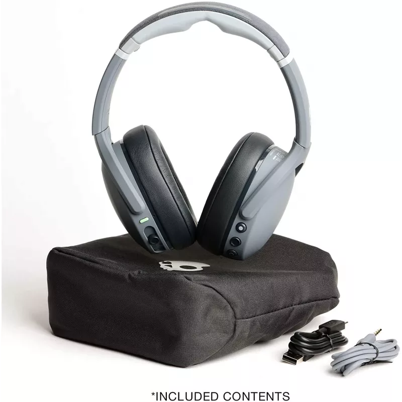 Auriculares Skullcandy Crusher Evo — con cable y Bluetooth, gris, 40 h de batería, USB-C, AUX, plegables