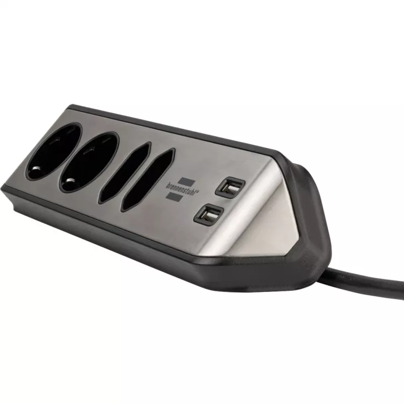 Regleta de enchufes en esquina Brennenstuhl estilo 4 tomas, negra, 2x enchufes Schutzkontakt, 2x enchufes Euro, incluye función de carga USB