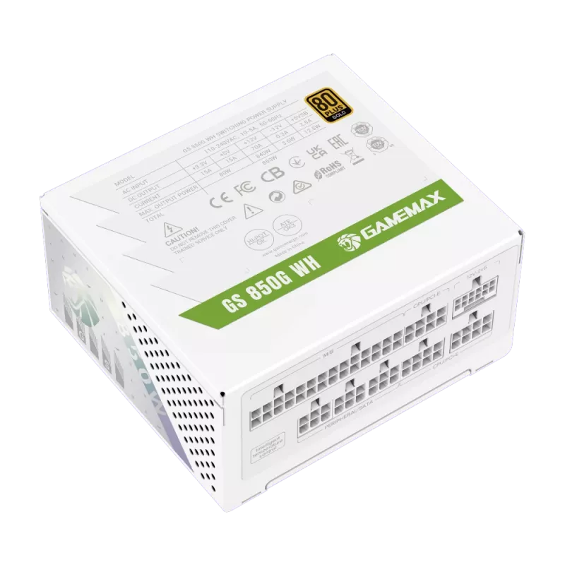 Fuente de alimentación Gamemax, 80 PLUS, Gold | GS 850G WH | 850 W