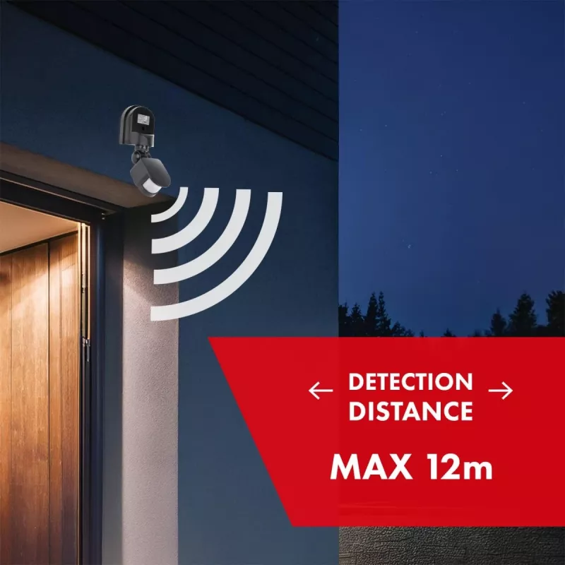 Sensor de movimiento y crepuscular de pared 180° Maclean MCE25 GR, máx. 1200W, gris
