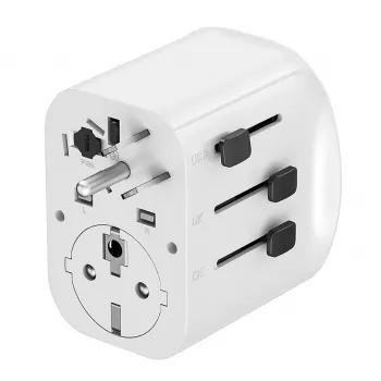 Adaptador de viaje GEMBIRD TPA-EU2A1C15-01-W – 15W, conector Type-E, 2× USB-A + 1× USB-C, 100–250V