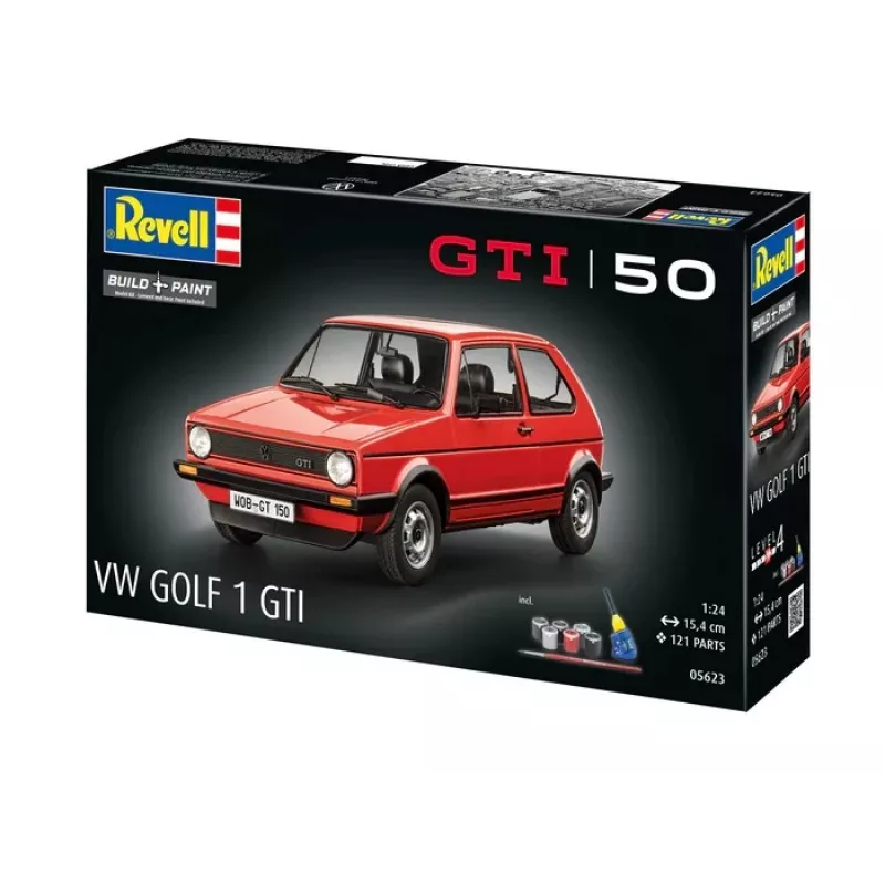 Modelo de coche de plástico REVELL VW Golf1 GTI 50 años escala 1:24