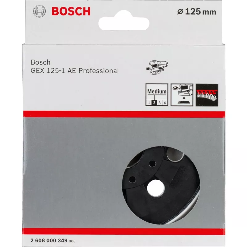 Plato de lijado Bosch Accessories 2608000349, semiduro, 125 mm, para GEX 125-1 AE diámetro 125 mm, compatible con lijadora excéntrica GEX 125-1 AE