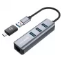 Hub USB GRAUGEAR G-HUB31L-A — host USB 3.2 Gen 1 Type-A, 3 puertos USB 3.2 Gen 1 Type-A + RJ-45, 5000 Mbit/s