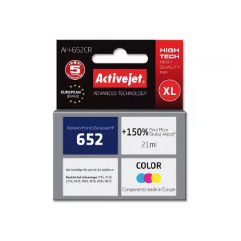 Activejet AH-652CR Tinta (sustituto de HP 652 F6V24AE; Premium; 21 ml; color)