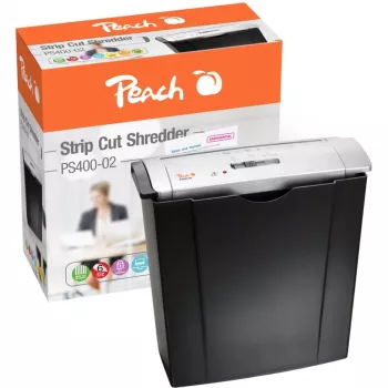 Destructora de documentos PEACH PS400-02, corte en tiras, ancho de trabajo 22 cm, corte 7 mm, negro/plata