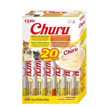 Snacks para gatos INABA Churu caja surtida — Pollo y ternera, 20 x 14 g tubos