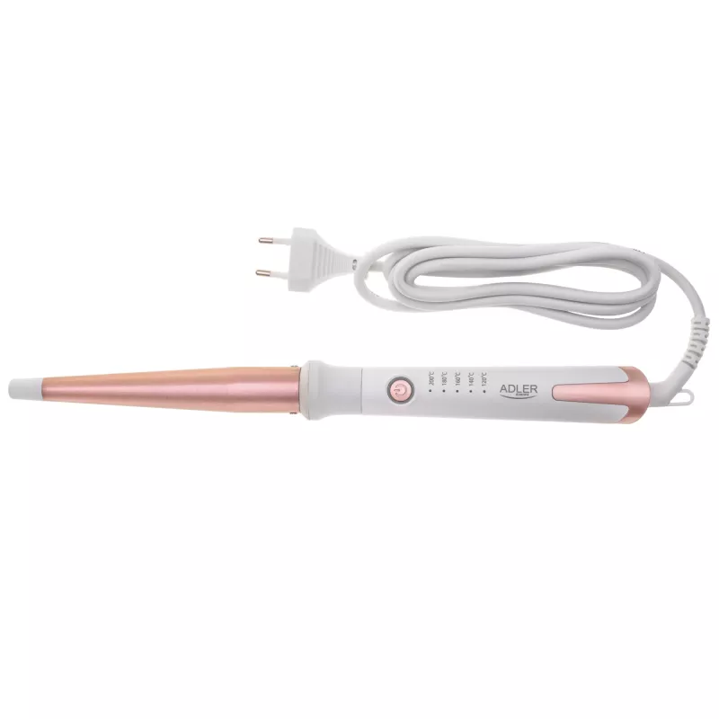 Rizador Adler AD 2119 – cónico, barra cerámica de 12–25 mm, ajustable 120–200 °C, 45 W, rosa