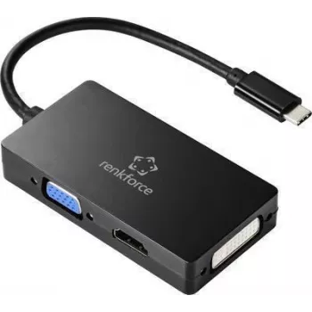 Renkforce RF-4633066 adaptador USB-C / HDMI / DVI / VGA [1x conector macho USB-C™ - 1x conector hembra VGA, conector hembra HDMI, conector hembra DVI 24+5 polos] negro (RF-4633066)