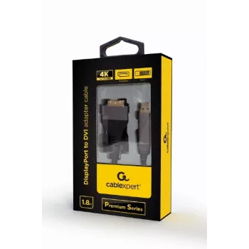Adaptador de cable de vídeo Gembird CC-DPM-DVIM-4K-6 – DisplayPort a DVI, 1,8 m, 4K, negro