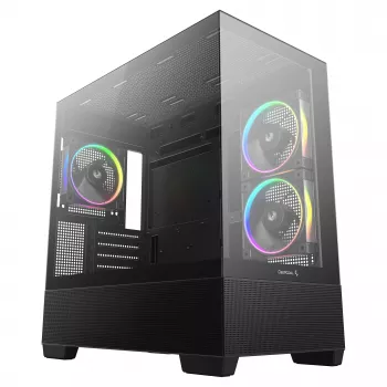 Caja semitorre PC DeepCool CG380 3F – Negra, 235×437×451 mm, compatible con 2x120 mm lateral + 1x120 mm trasero, fuente de alimentación abajo, HDD de 2,5
