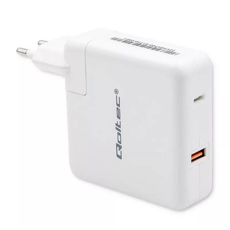 Qoltec Cargador GaN FAST 108W | 5-20V | 3-4.7A | USB C | blanco