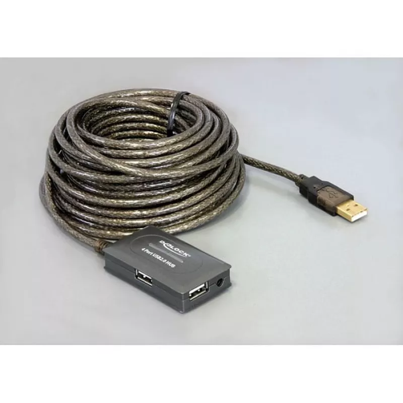 DeLock cable de extensión USB2.0 10m activo con hub de 4 puertos - Hub - 4 x USB2.0 (82748)