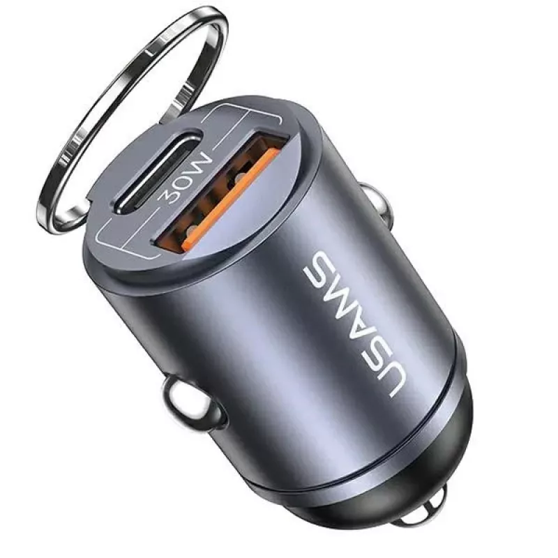 Cargador de Coche usams C38 30W — 1x USB-A + 1x USB-C Carga Rápida