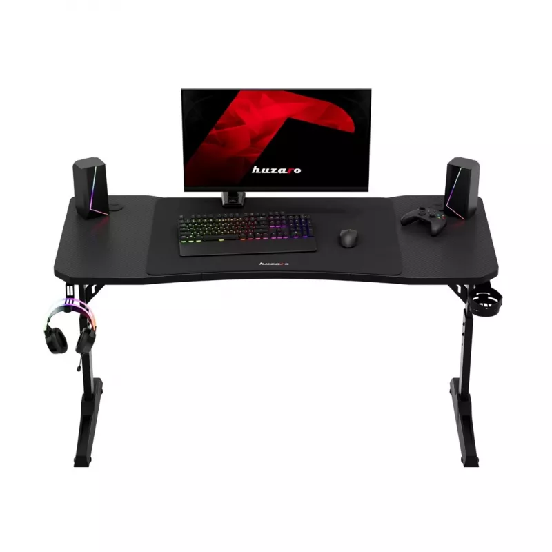 Escritorio gaming huzaro Hero 3.6 — rectangular 1400×600 mm, altura ajustable 560–790 mm, negro, patas en H, tablero de 15 mm
