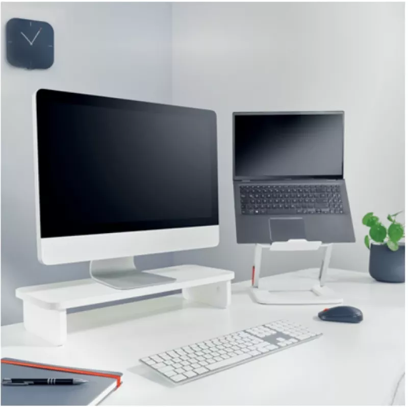 Soporte para monitor LEITZ Freestanding 64340001 — soporte de mesa para pantallas de 61 cm (24 pulgadas), capacidad de carga 20 kg, altura ajustable, blanco
