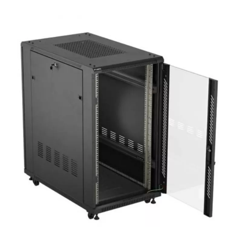 Armario rack 19 pulgadas LANBERG 22HE 600x1000 mm, negro, puertas de cristal delanteras y traseras