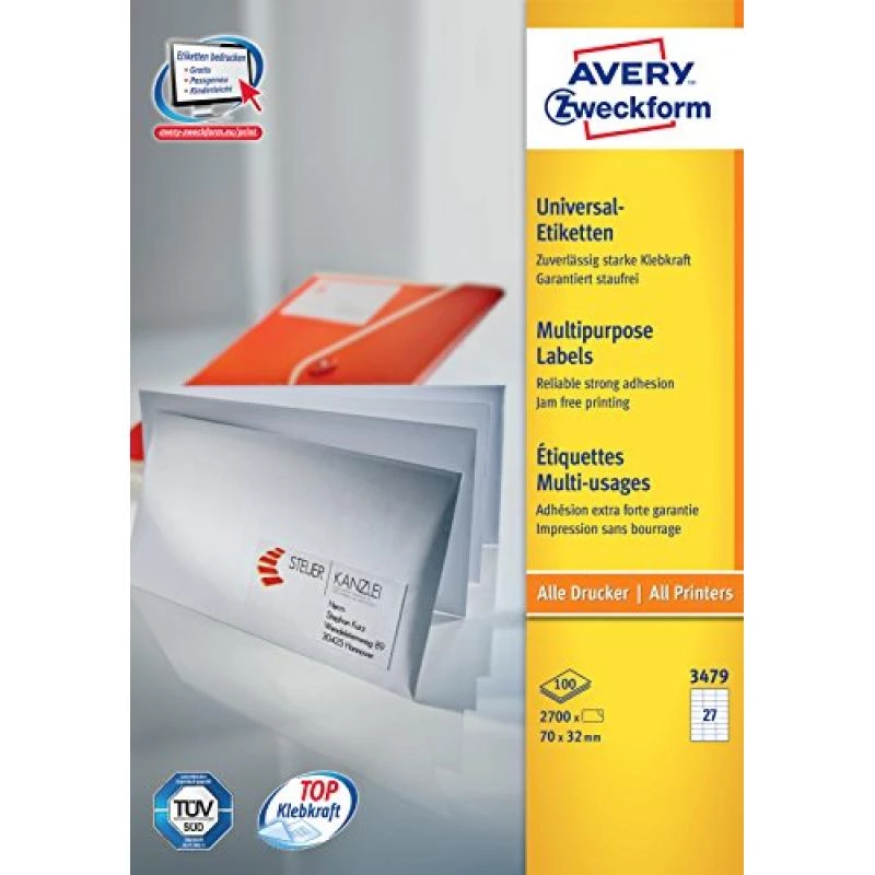 Avery-Zweckform 3479 Etiquetas Blanco Papel 70x32mm Adhesivo permanente