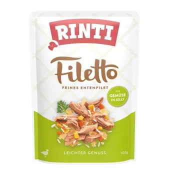 Comida húmeda para perros RINTI Filetto filete de pato con verduras 100 g bolsa, alimento completo, 15 % proteína, 1 % grasa, 81 % humedad