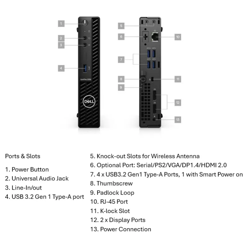 PC de sobremesa Dell OptiPlex 3090 (i5-10500T, 8GB RAM, 256GB NVMe, Intel UHD 630, Windows 11 Pro) Grade A reacondicionado