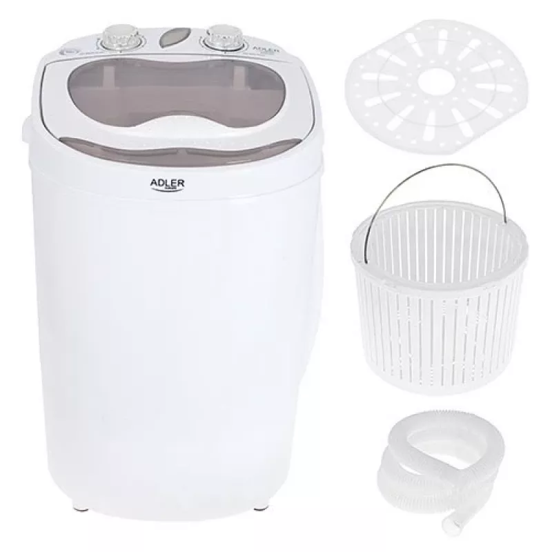 Lavadora de carga superior Adler AD 8055, portátil, 3 kg de capacidad, crema, mando giratorio, 150 W