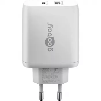 Cargador rápido dual USB-C, PD, GaN, 65 vatios (blanco, 1x USB-C, 1x USB-A, Power Delivery)