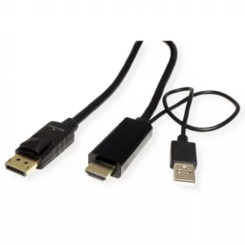 ROTRONIC-SECOMP Roline - Cable de vídeo - HDMI, USB (solo alimentación) macho a DisplayPort macho - 2 m - apantallado - negro - compatible con 4K 60 Hz (384